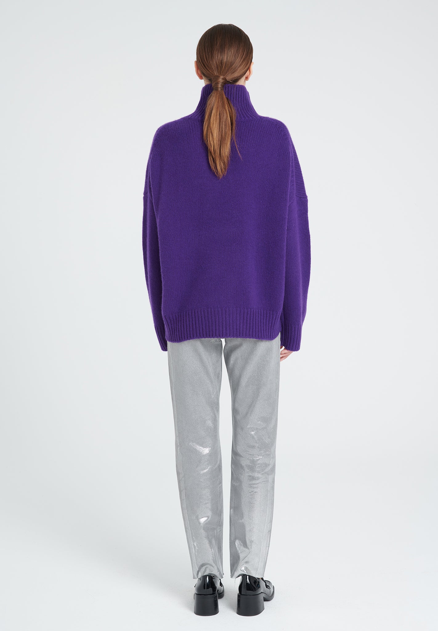 Women's 10-ply cashmere turtleneck sweater in purple - ZAYA 3