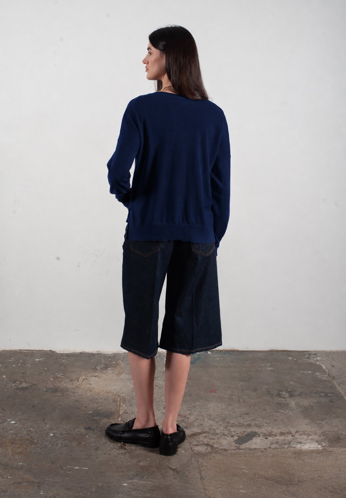 Pull col V femme en cachemire & laine ultrafin bleu marine - KELLY 10
