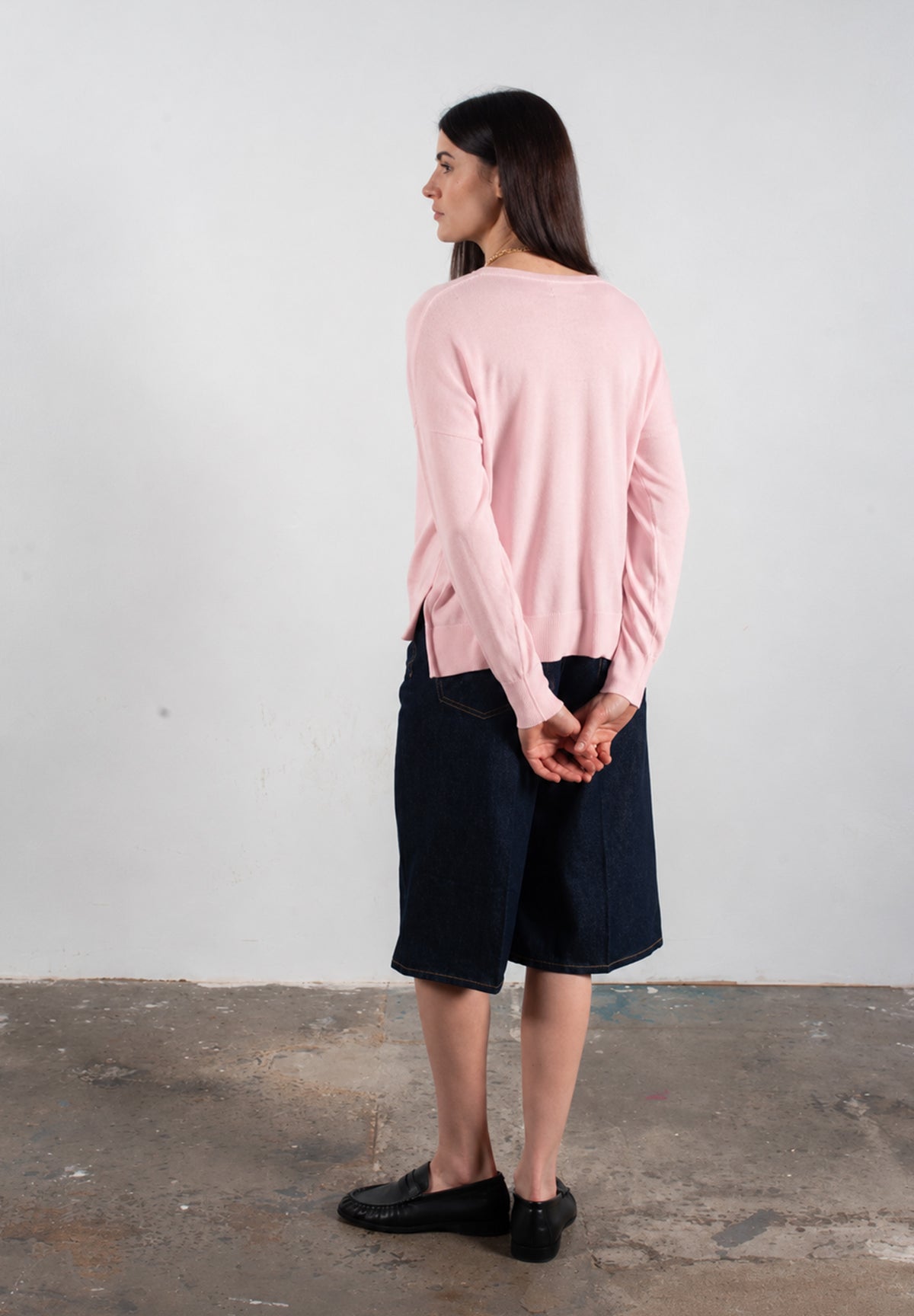 Pull col V femme en cachemire & laine ultrafin rose baby - KELLY 10