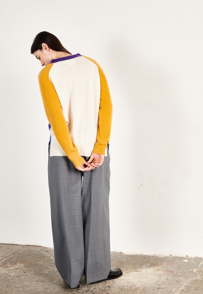 Cardigan col V cachemire 4 fils multicolore bleu pétrole femme - ZAYA 16 - Studio cashmere8