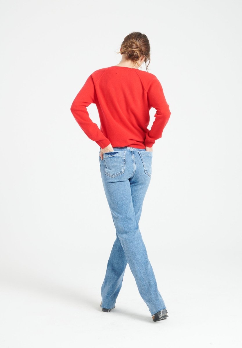 LILLY 6 Pull col V en cachemire ample rouge - Studio cashmere8