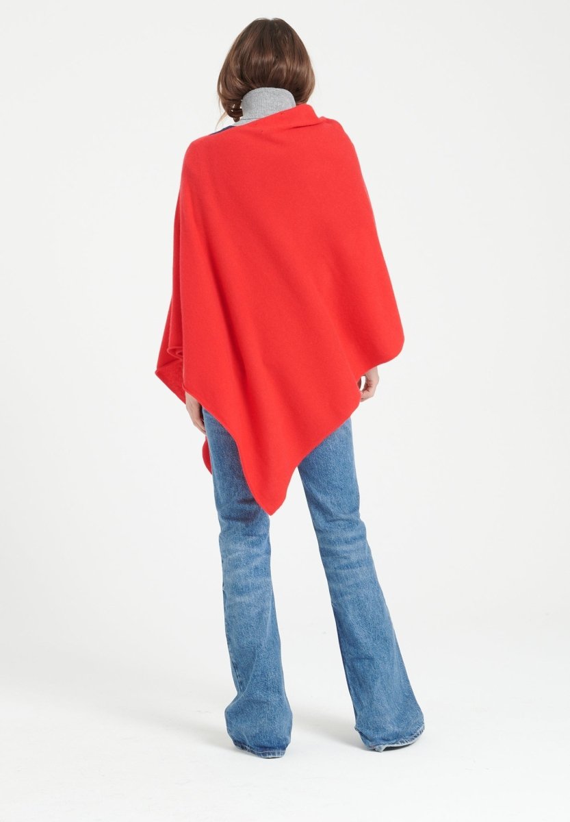 LILLY 9 Poncho col V en cachemire rouge