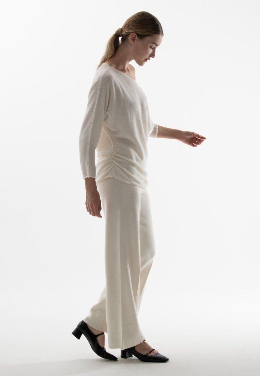 NAMI 25 Pantalon en maille milano en cachemire blanc écru - Studio cashmere8