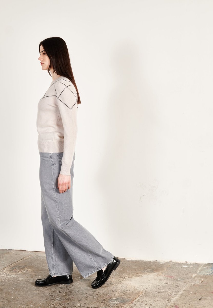 Pull col rond cachemire gris perle/noir femme - HANA 4 - Studio cashmere8