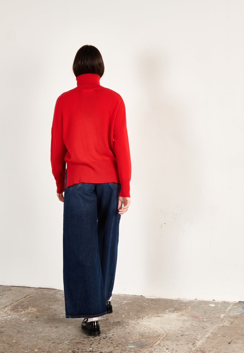 Pull col roulé cachemire rouge/écru love femme - HANA 14 - Studio cashmere8