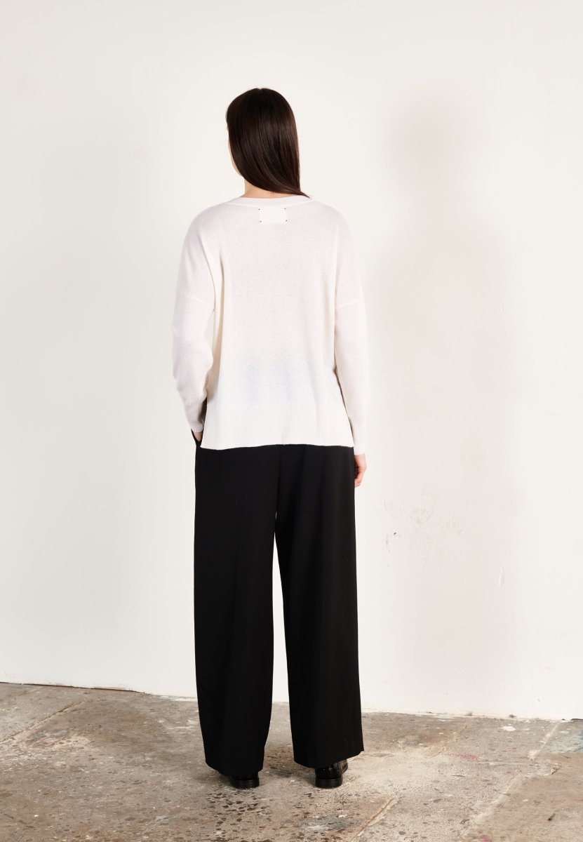 Pull col V cachemire écru femme - HANA 1