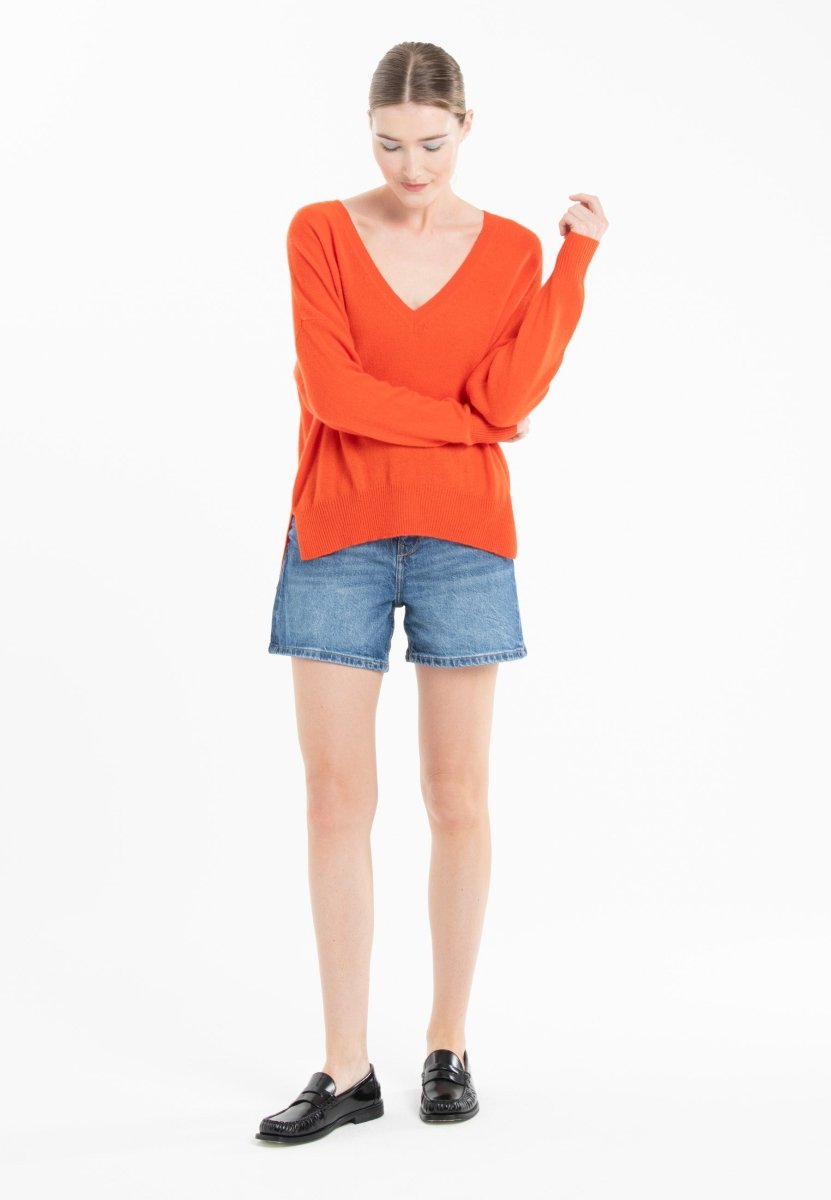 Pull col V cachemire mandarine/camel clair femme - NAMI 23 - Studio cashmere8