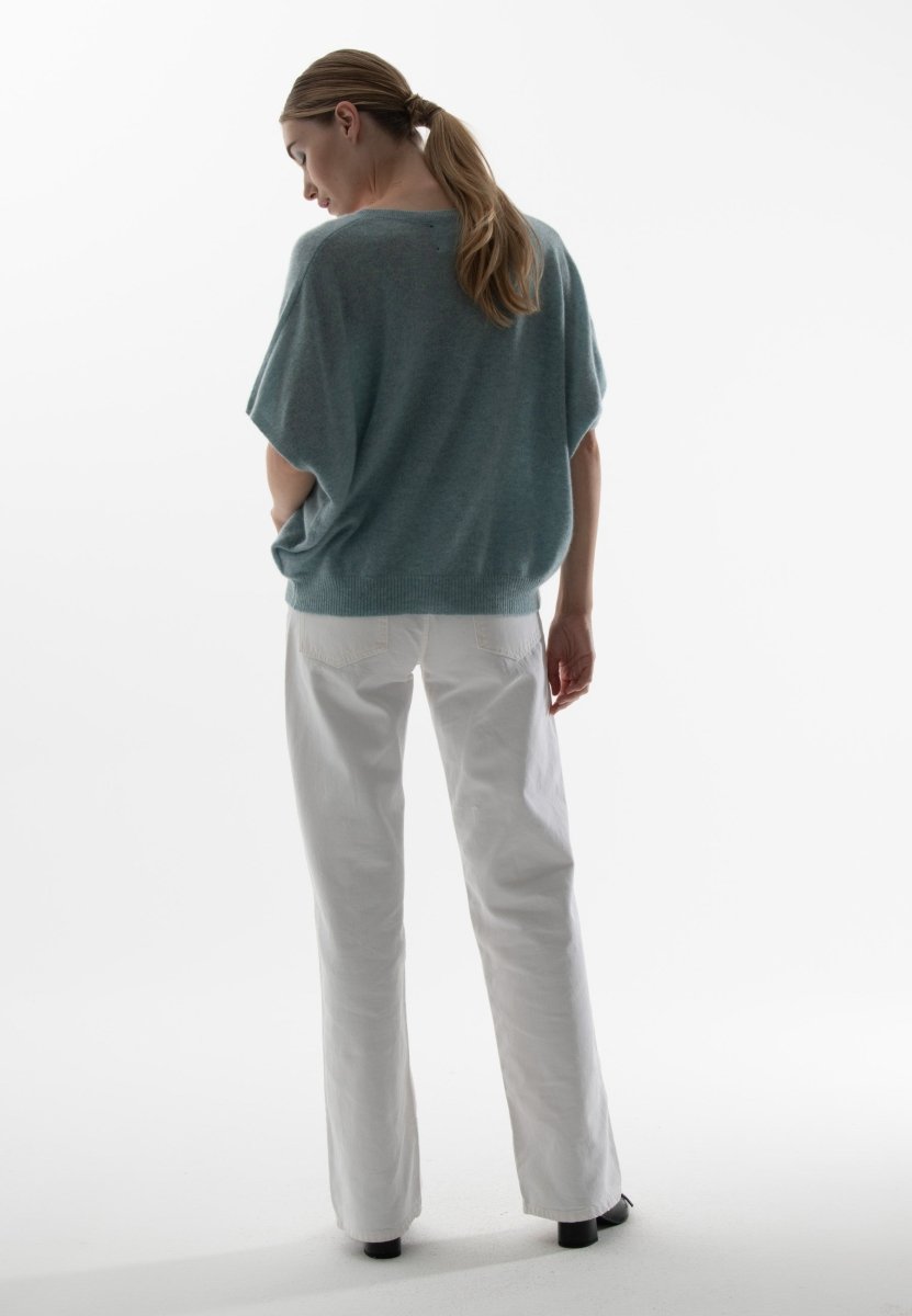 Pull col V cachemire vert d'eau femme - RIA 25 - Studio cashmere8