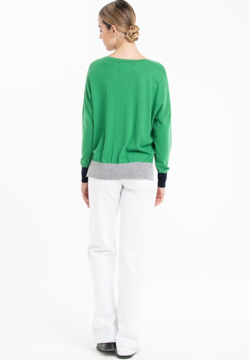 Pull col V oversize ultrafin cachemire et laine vert/bleu marine/gris femme - KELLY 10 - Studio cashmere8
