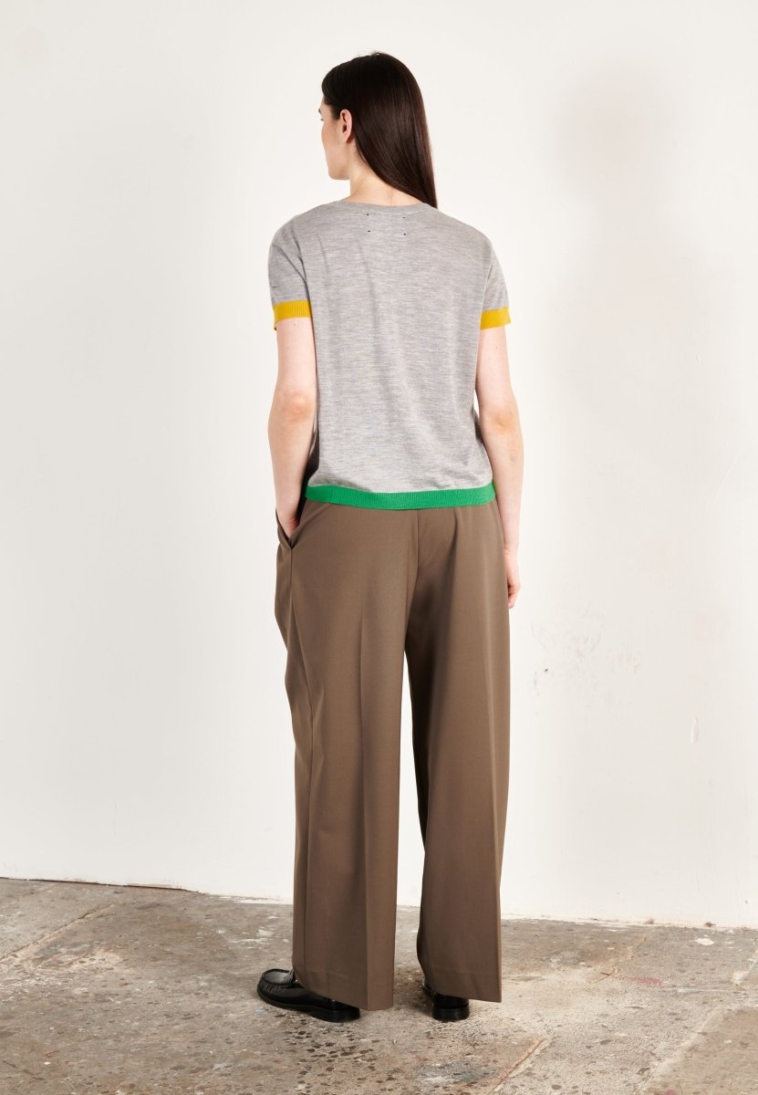 T-shirt col rond tricolore ultrafin cachemire et laine gris/jaune/vert femme - KELLY 8 - Studio cashmere8