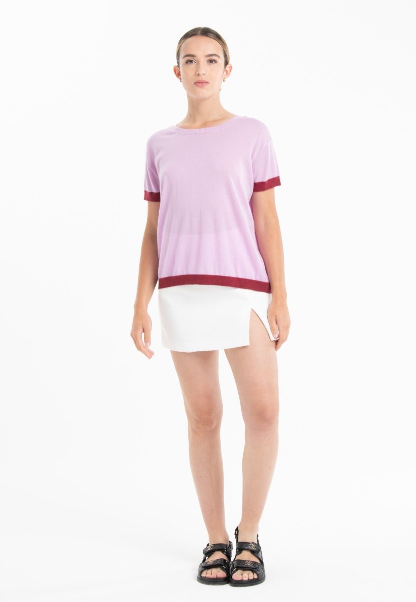 T-shirt col rond ultrafin cachemire et laine lavande/rouge femme - KELLY 1 - Studio cashmere8