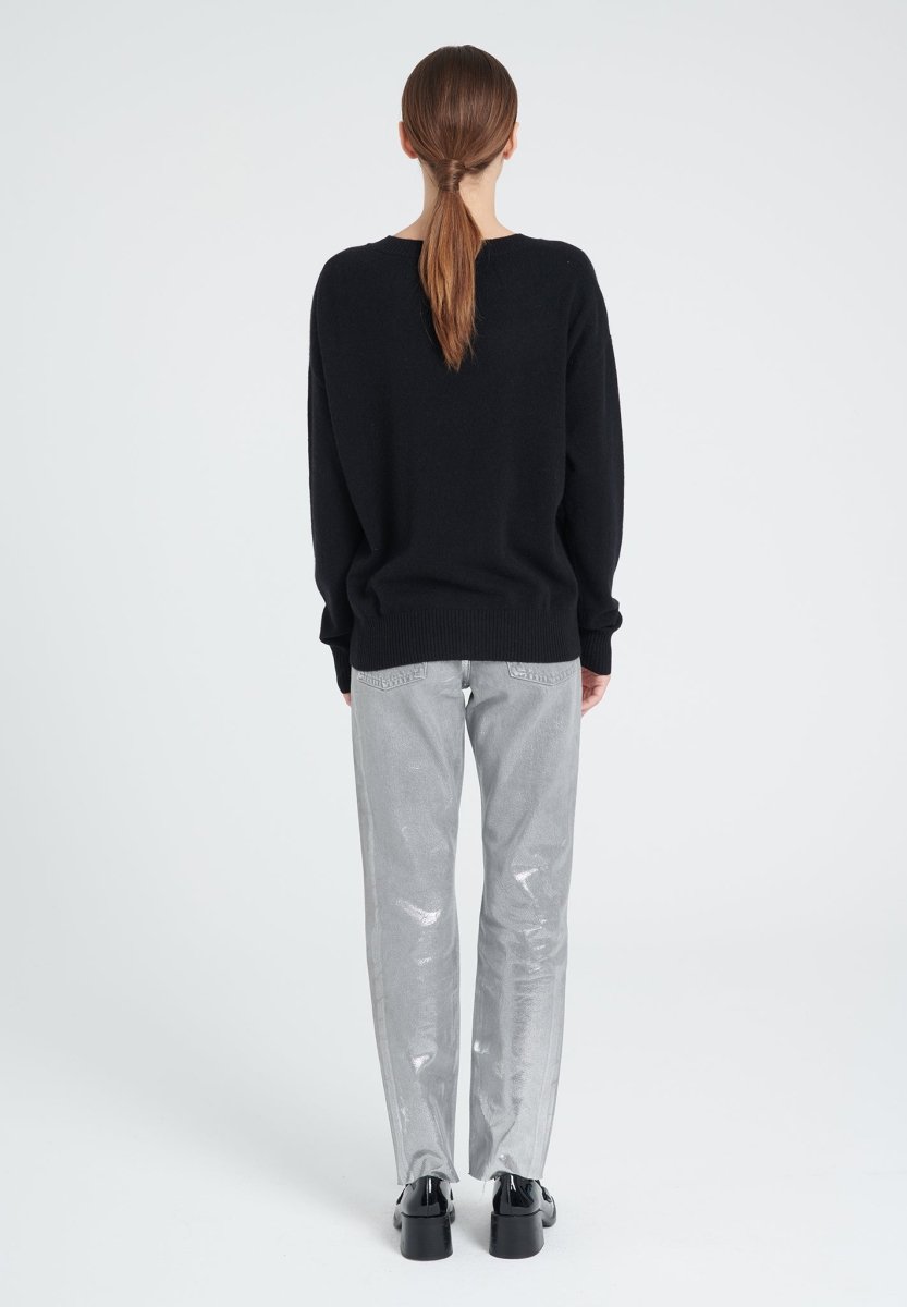 ZAYA 4 Pull col rond " STUDIO 8" en cachemire noir - Studio cashmere8