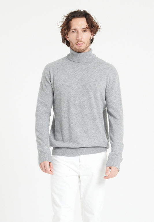 Pull col roulé homme en cachemire gris clair - LUKE 3