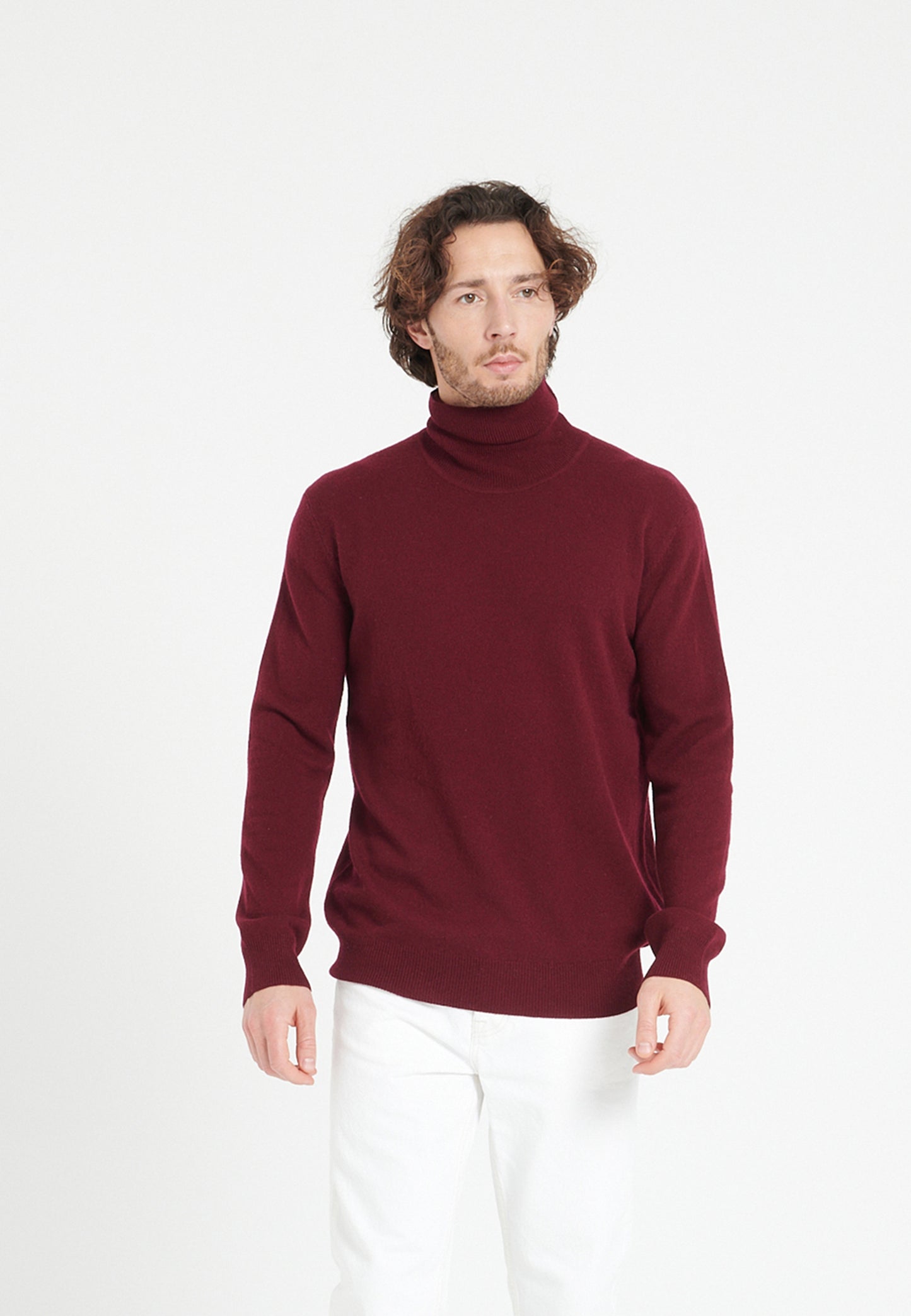 Men's Burgundy Red Cashmere Turtleneck Sweater - LUKE 3