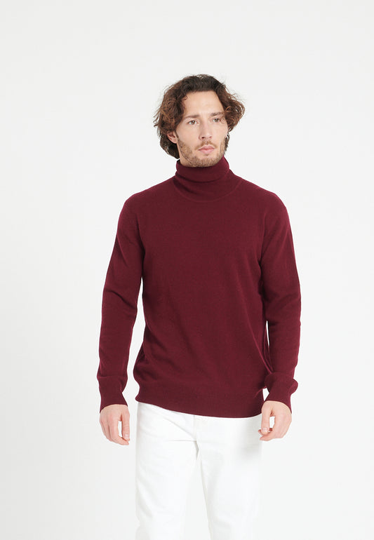 Men's Burgundy Red Cashmere Turtleneck Sweater - LUKE 3