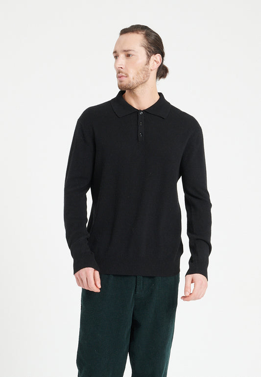Polo manches longues homme en cachemire noir - LUKE 5