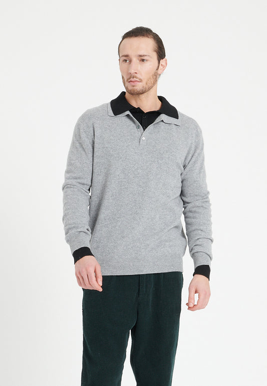 Polo manches longues homme en cachemire gris clair - LUKE 5