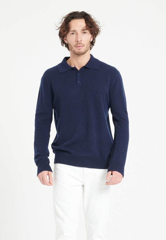 Polo manches longues homme en cachemire bleu marine - LUKE 5
