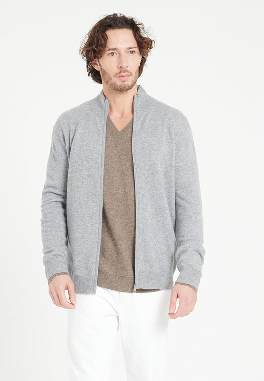 Gilet col montant zippé homme en cachemire gris clair - LUKE 8