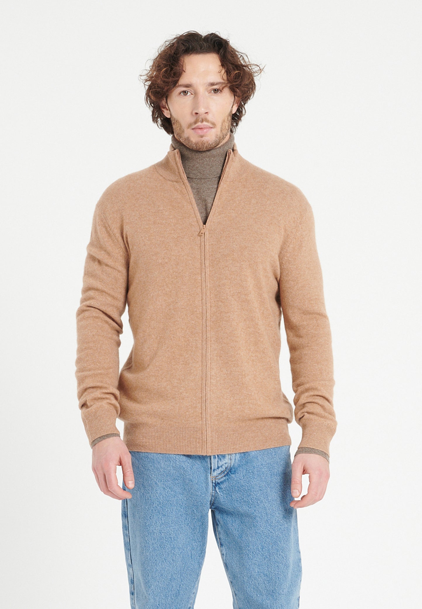 Men's camel cashmere zip-up vest - LUKE 8