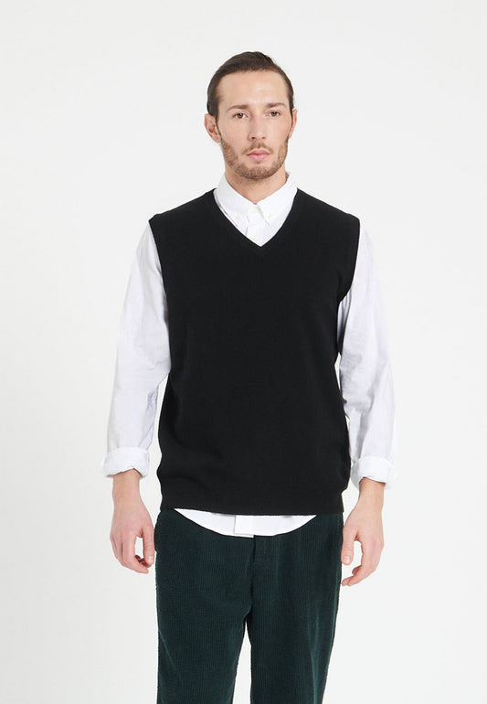 Gilet col V sans manches homme en cachemire noir  - LUKE 9