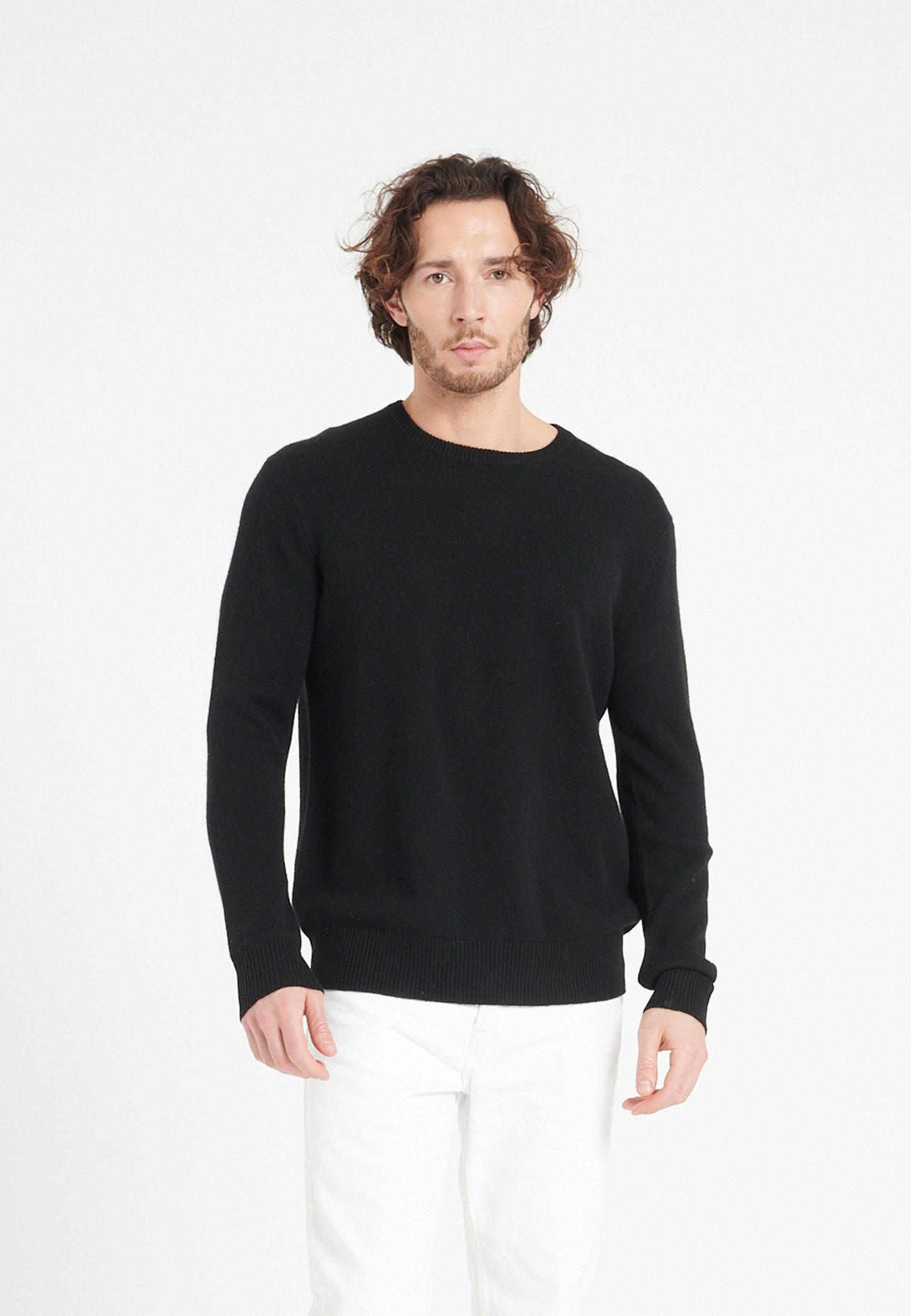 Men's 4-ply black cashmere crew neck sweater - LUKE 14