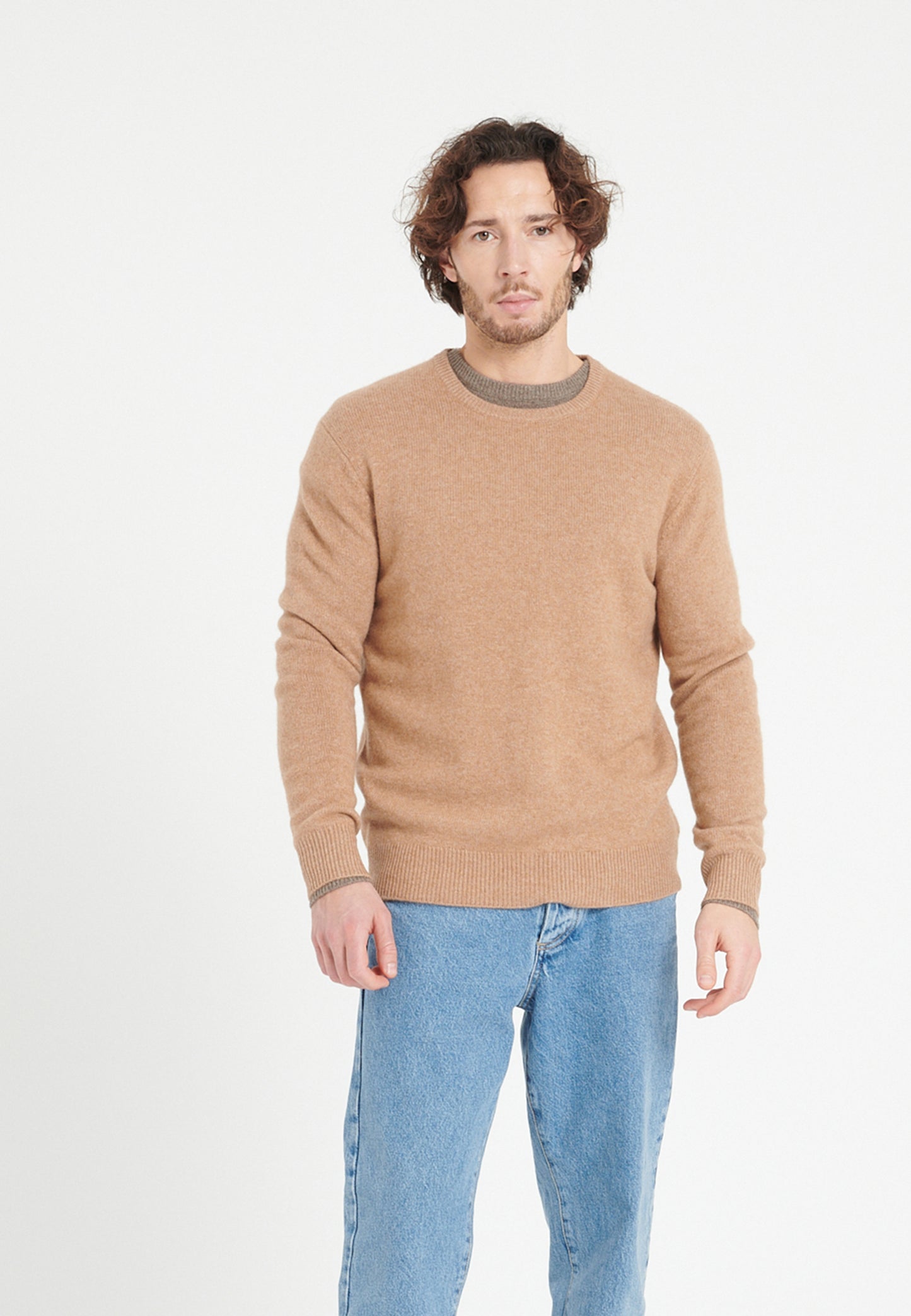 Men's 4-ply camel cashmere crew neck sweater - LUKE 14