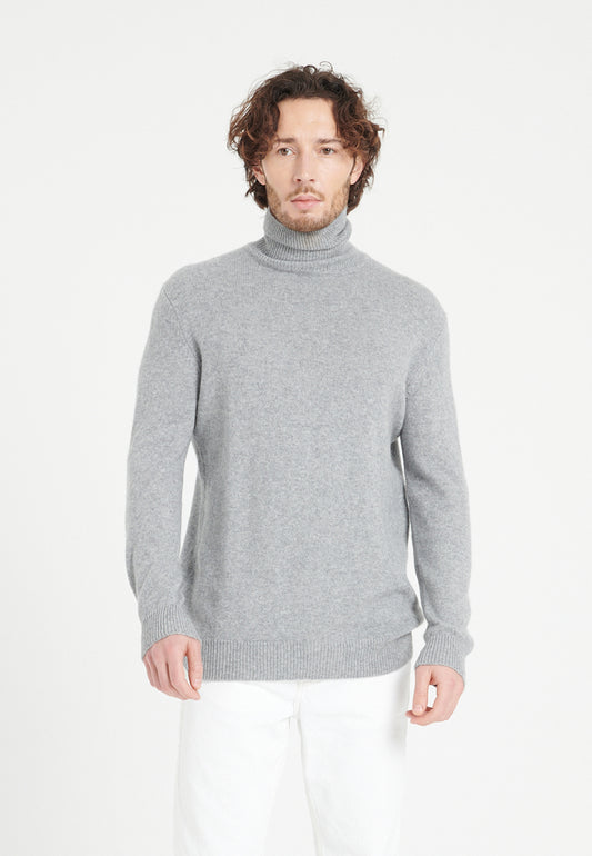 Pull col roulé homme en cachemire 4 fils gris clair - LUKE 15