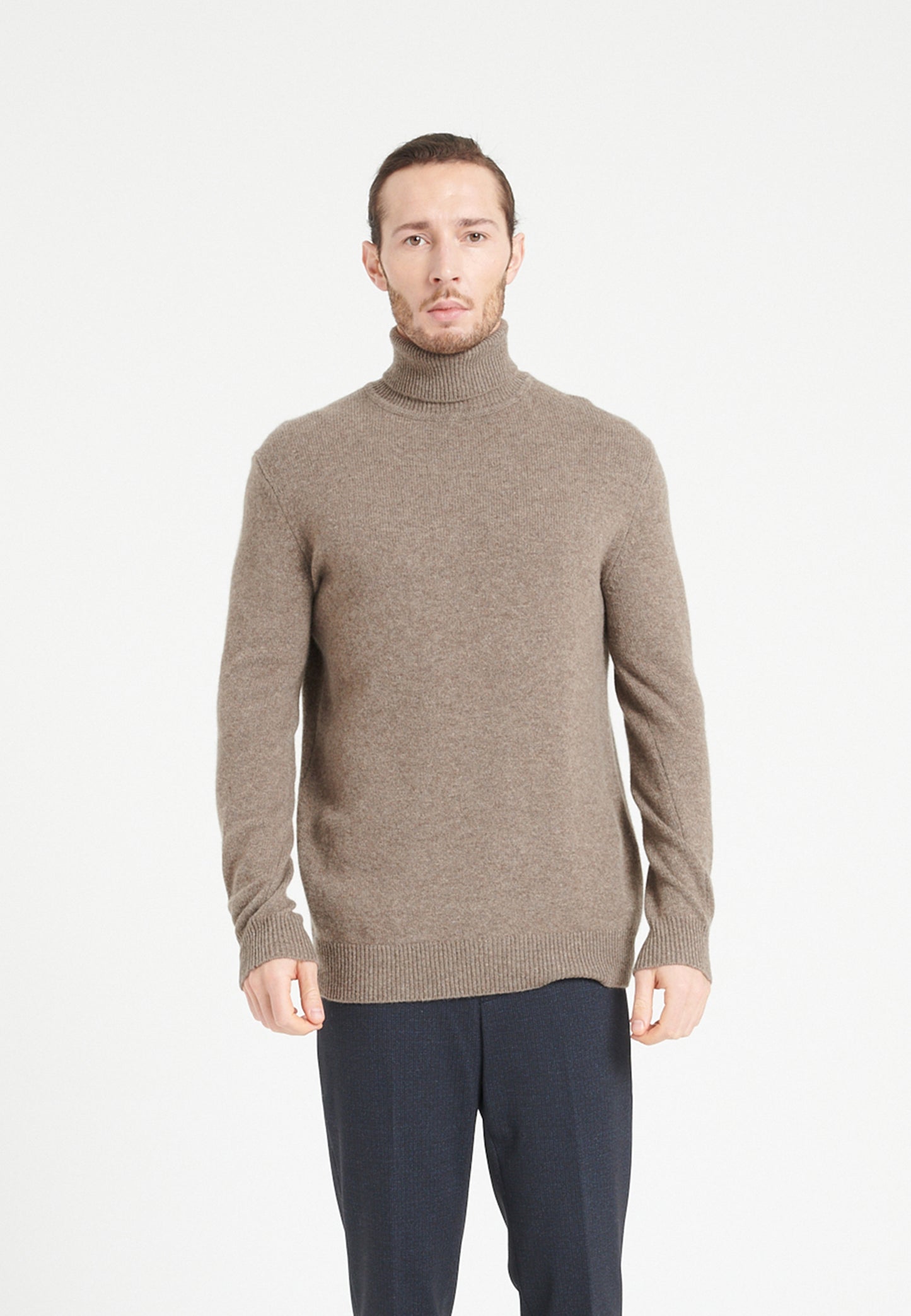 Herren 4-fädiger Kaschmir Rollkragenpullover in Taupe - LUKE 15