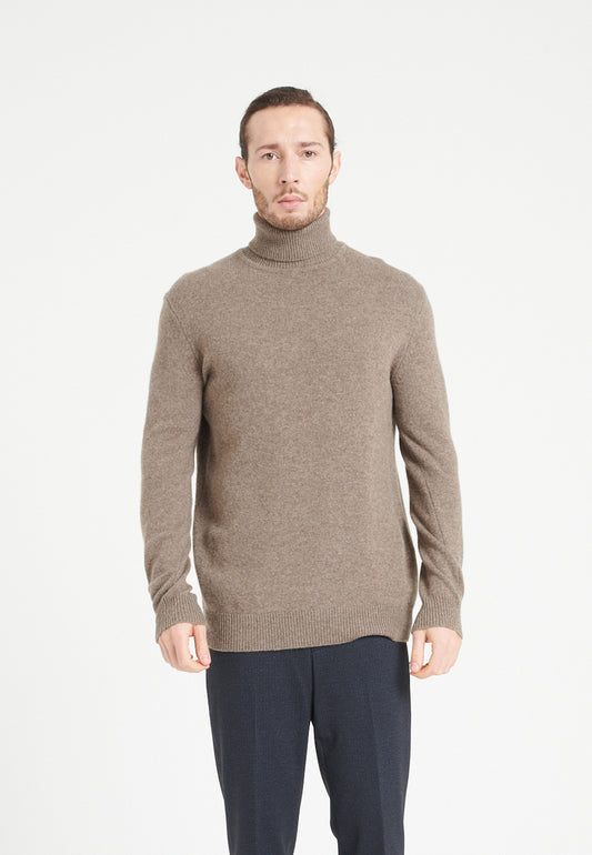 Pull col roulé homme en cachemire 4 fils taupe - LUKE 15