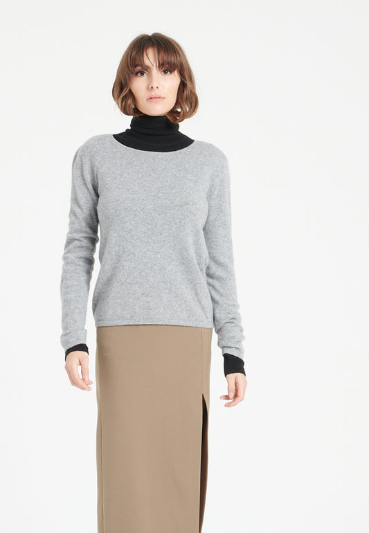 Pull col rond femme en cachemire gris clair - LILLY 1