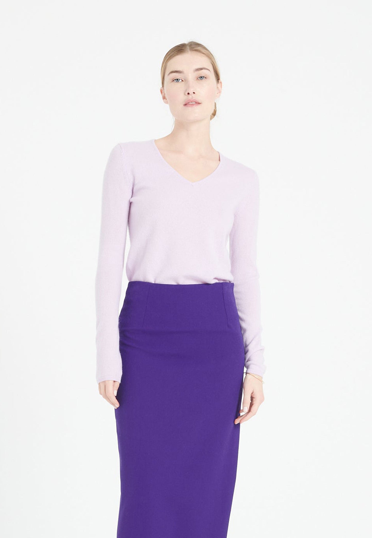 Women's lilac cashmere V-neck sweater - LILLY 2A