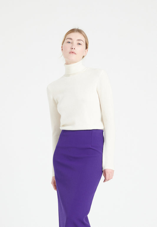 Pull col roulé femme en cachemire blanc écru - LILLY 3