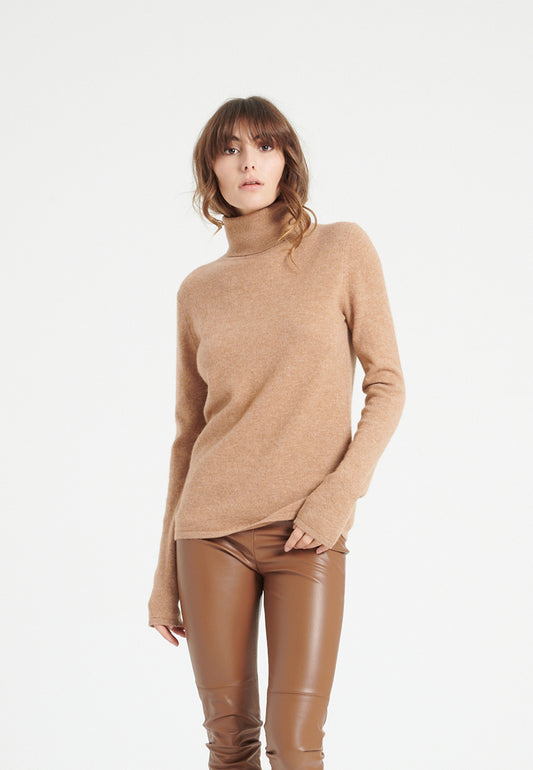 Pull col roulé femme en cachemire camel - LILLY 3