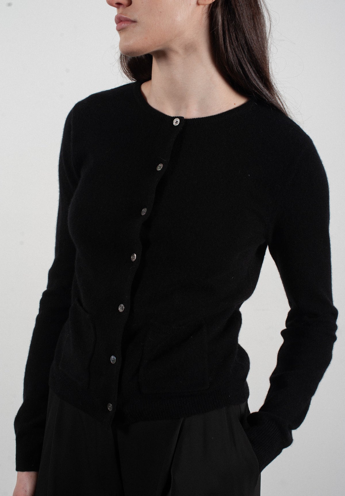 Cardigan col rond femme en cachemire noir - LILLY 4B