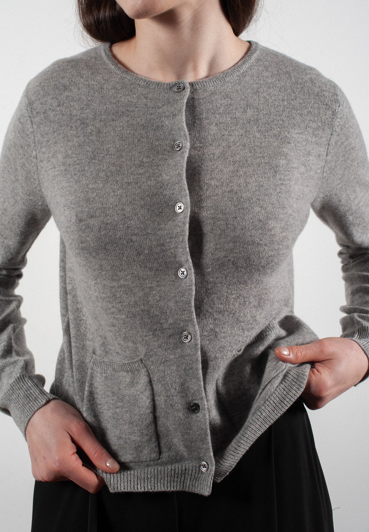Cardigan col rond femme en cachemire gris clair - LILLY 4B