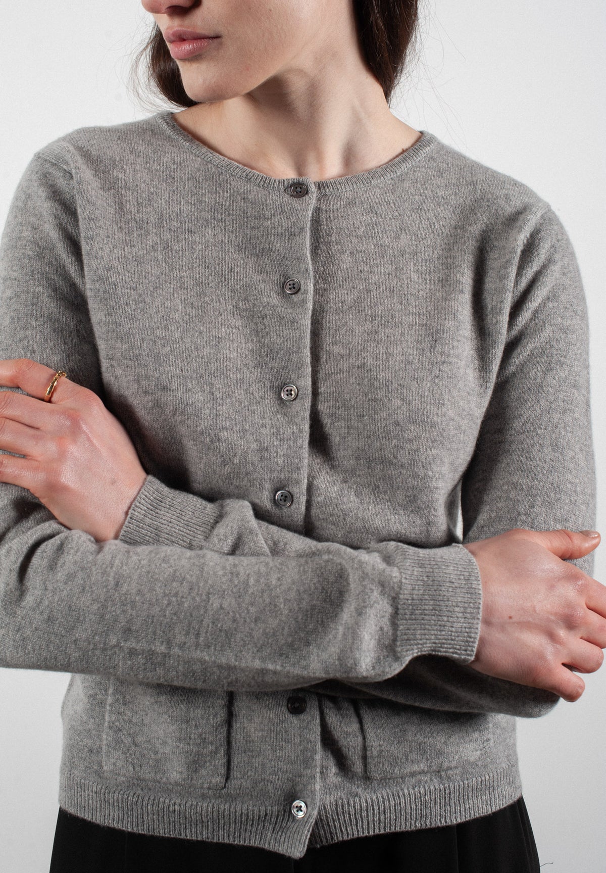 Cardigan col rond femme en cachemire gris clair - LILLY 4B