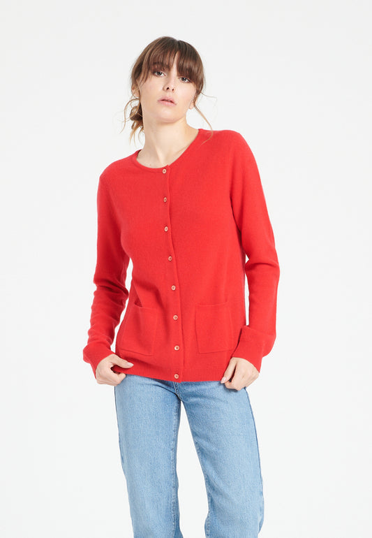 Women's red cashmere round neck cardigan - LILLY 4A