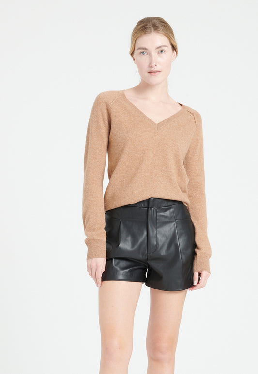 Women's camel cashmere V-neck sweater - LILLY 6