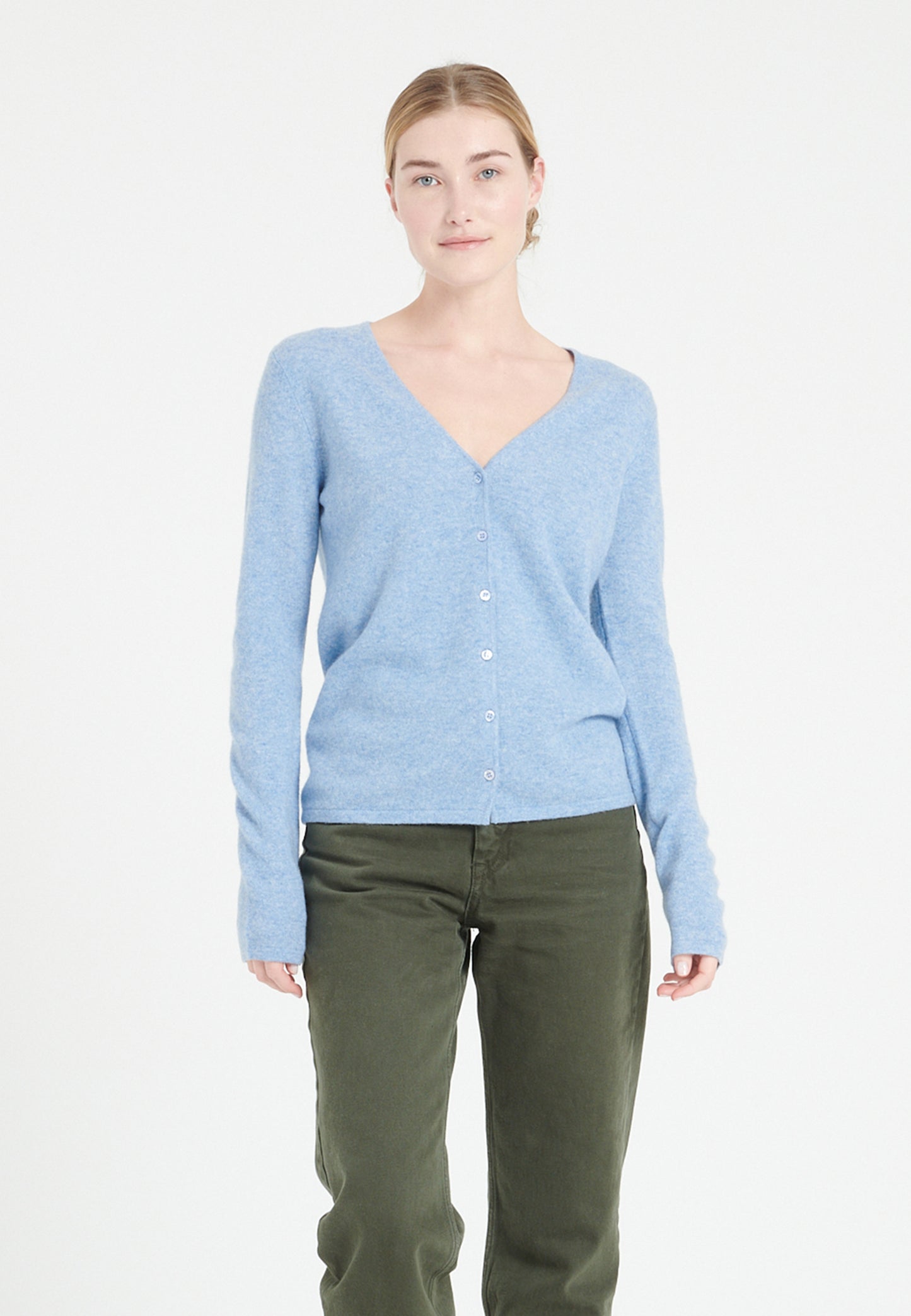 Women's sky blue cashmere V-neck cardigan - LILLY 7A