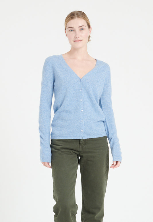 Cardigan col V femme en cachemire bleu ciel - LILLY 7A