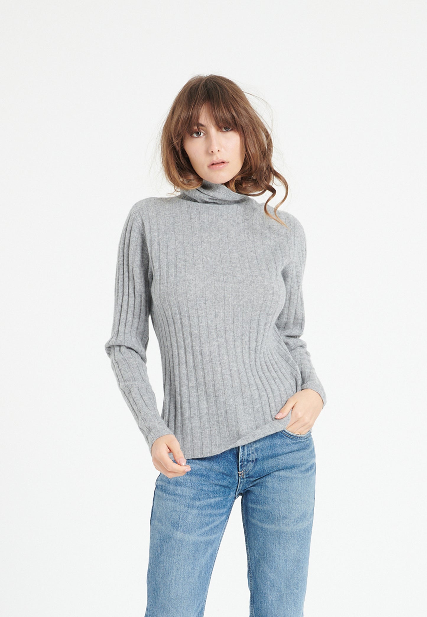 Women's light gray cashmere turtleneck sweater - LILLY 15
