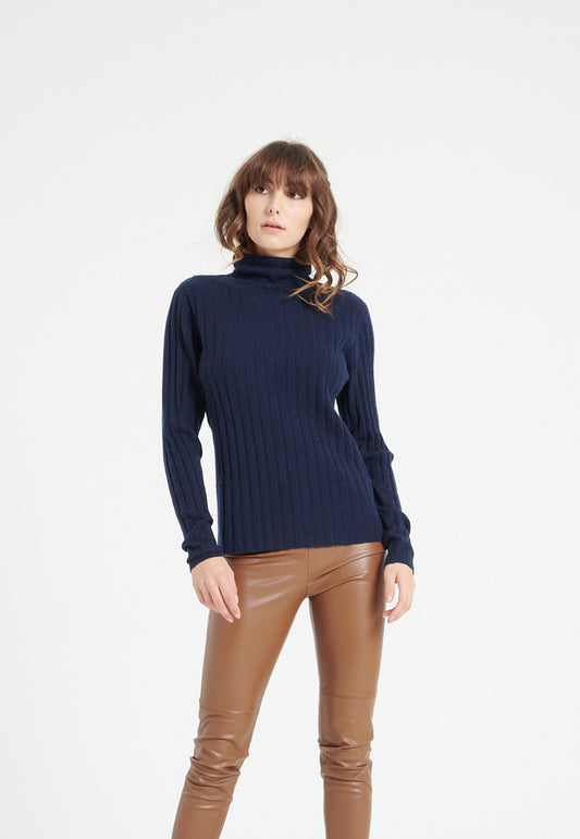 Pull col roulé femme en cachemire bleu marine - LILLY 15