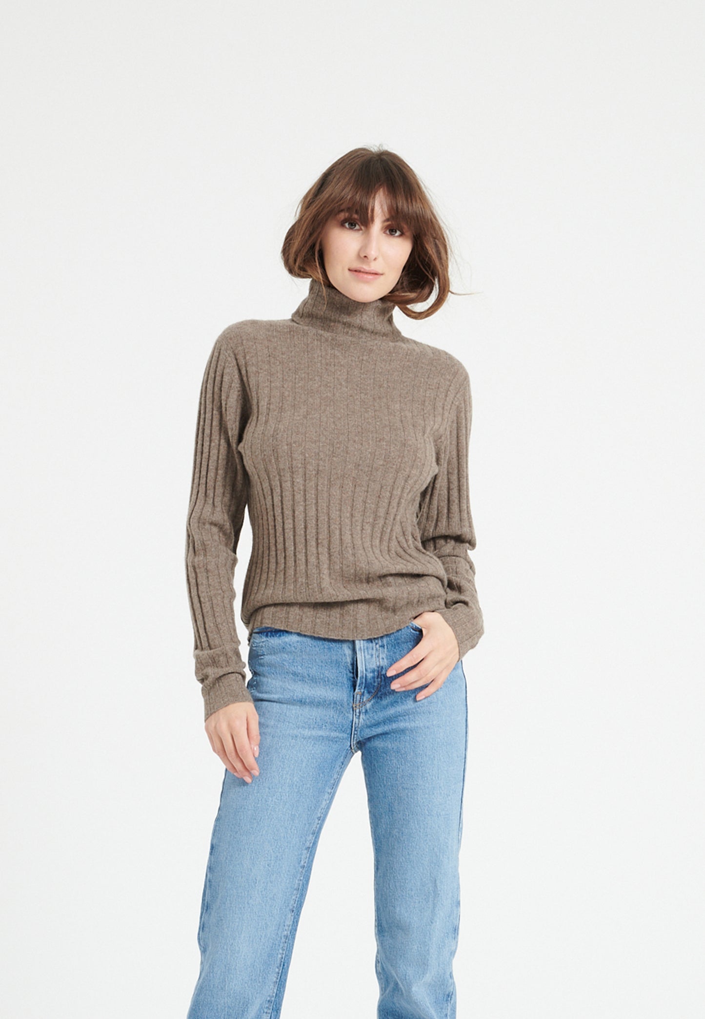Women's taupe cashmere turtleneck sweater - LILLY 15
