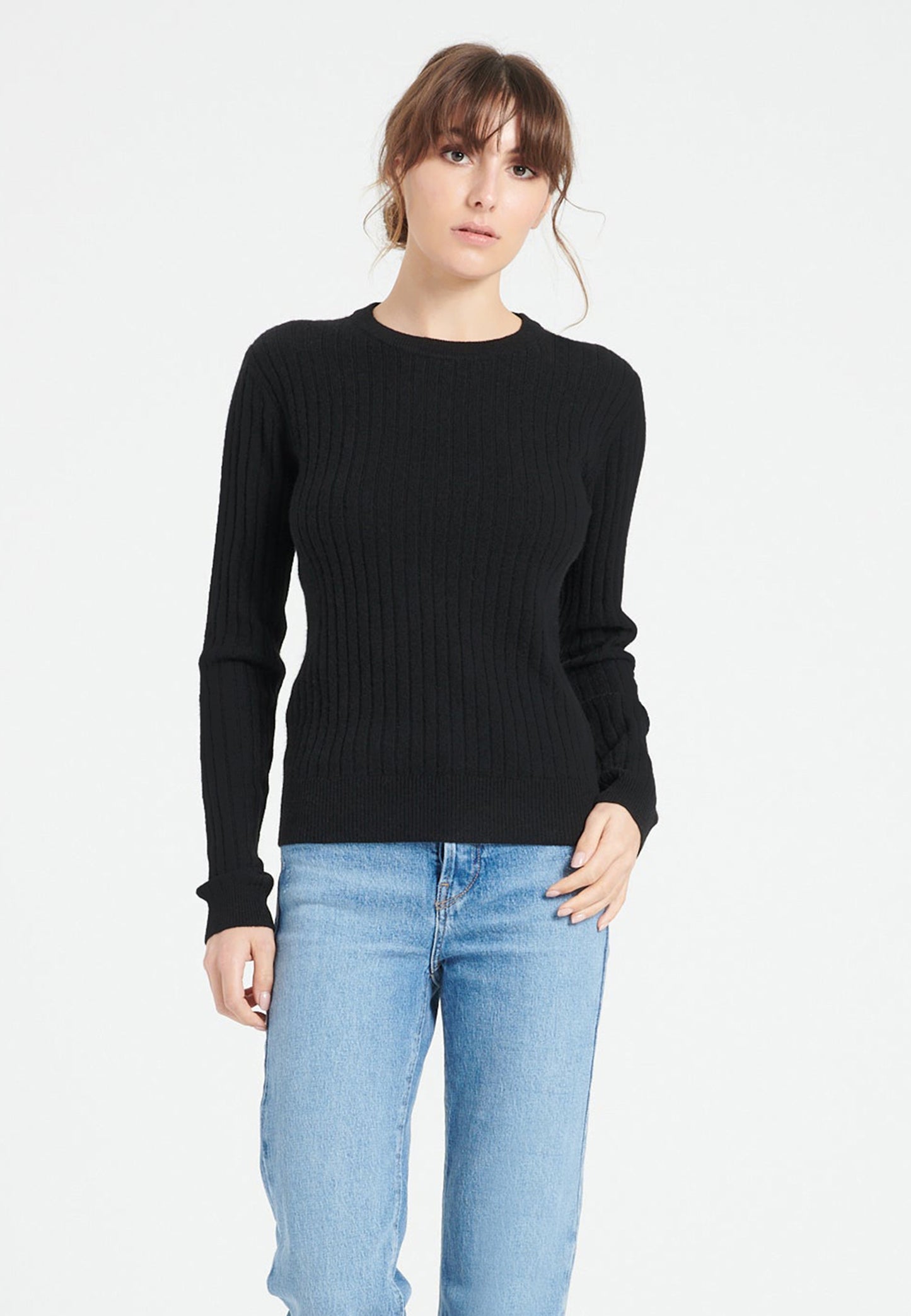 Schwarzer Damen-Kaschmirpullover mit Rundhalsausschnitt - LILLY 16