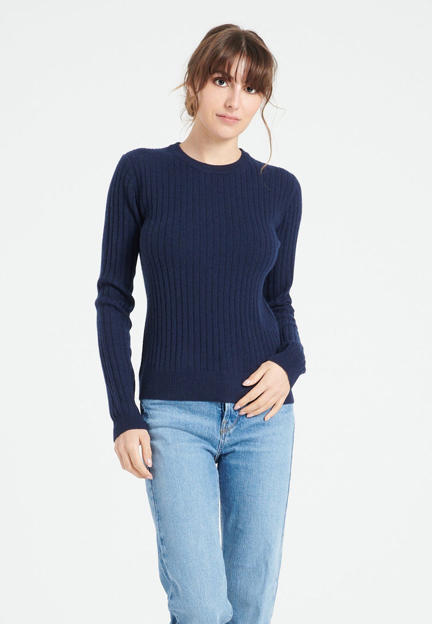 Navy blue cashmere crew neck sweater/women - LILLY 16