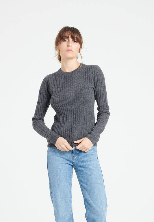 Pull col rond femme en cachemire gris anthracite - LILLY 16