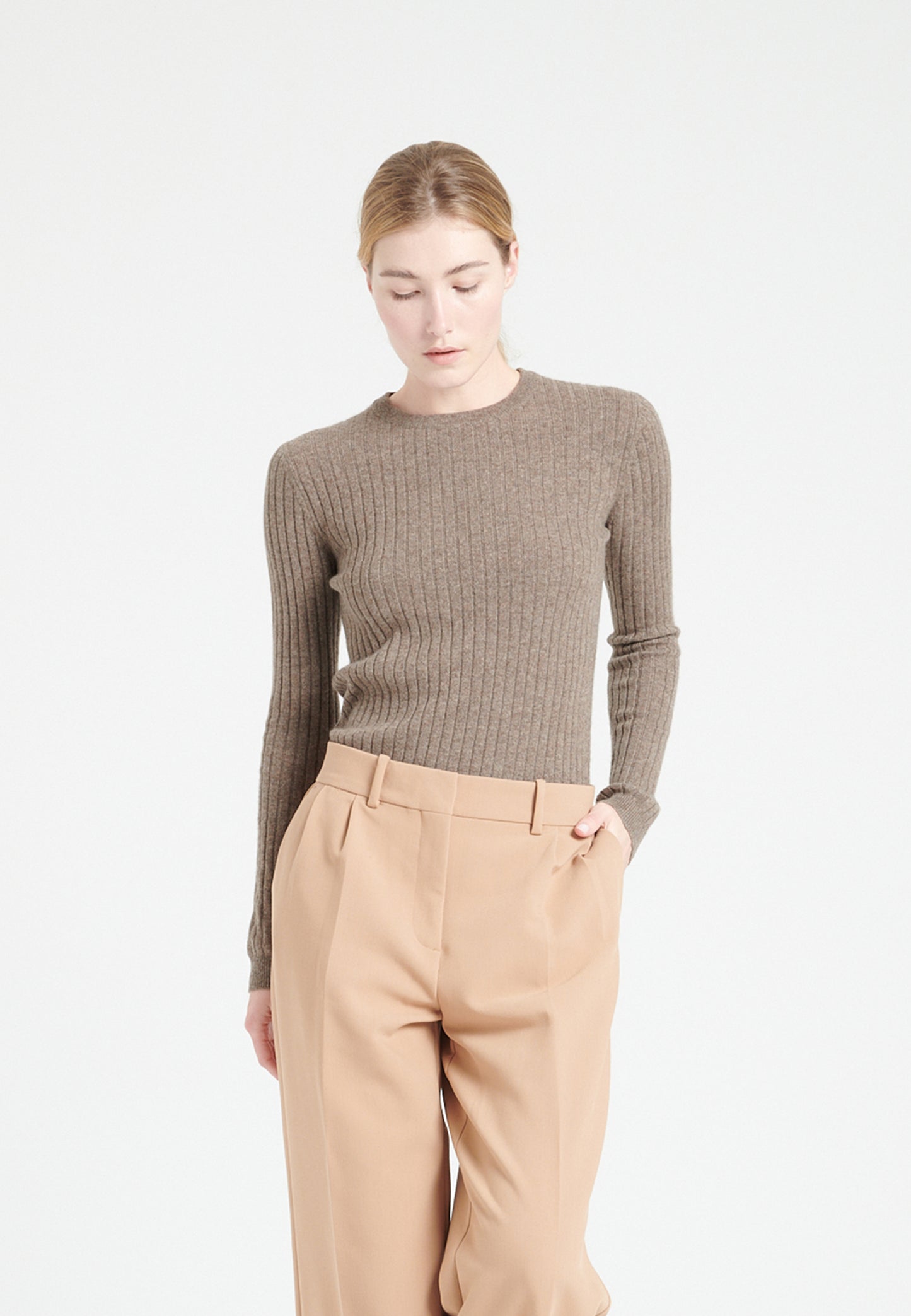 Women's taupe cashmere crew neck sweater - LILLY 16
