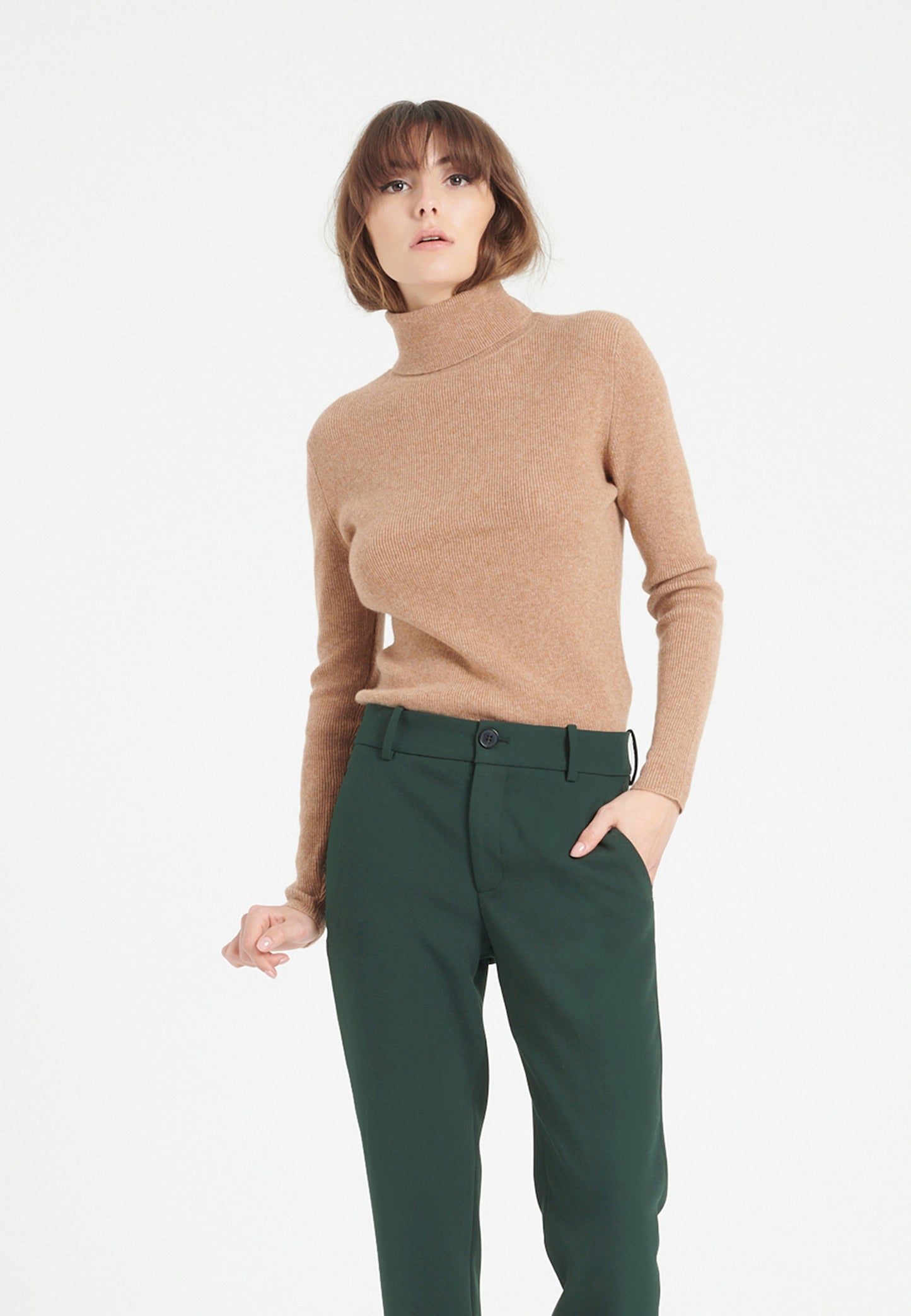 Pull col roulé femme en cachemire camel - LILLY 17