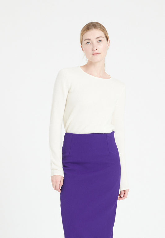 Women's 4-ply ecru cashmere boat neck sweater - LILLY 18